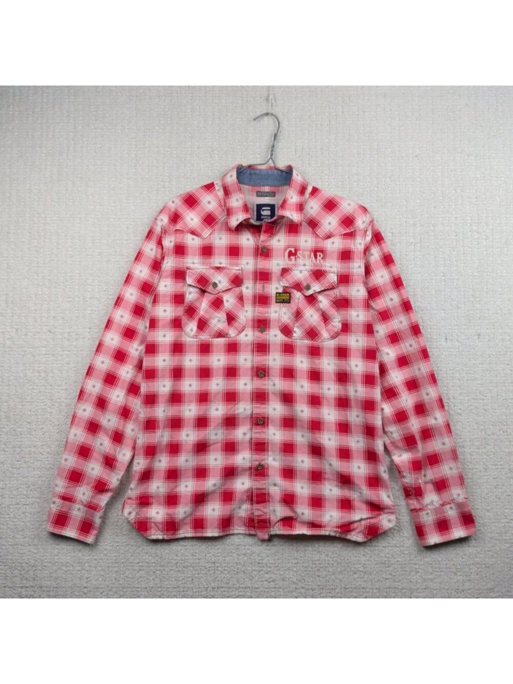 Y2K G-Star Raw Plaid Long Button Up Shirt Southwestern Aztec Cowboy Men Sz L